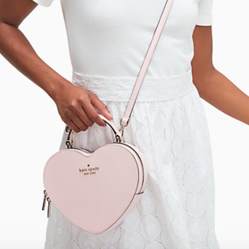 NWT Kate Spade Love Shack Heart Crossbody Purse Leather Chalk Pink Light $329